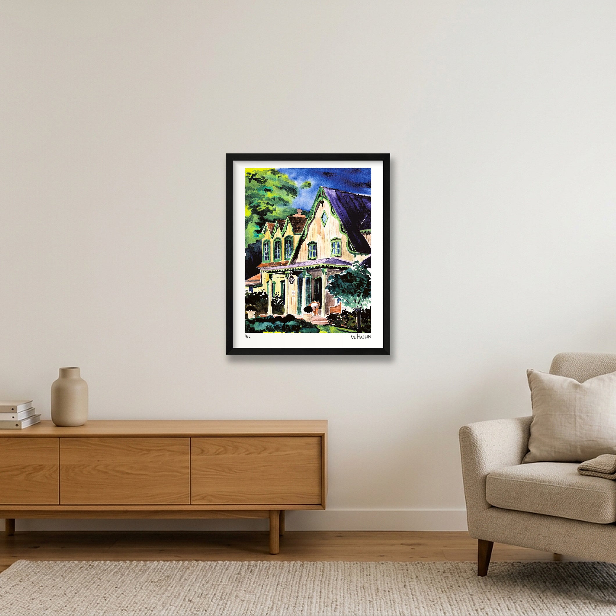 Green Eaves Purple Roof — 40×50cm, 16×20" Black Frame