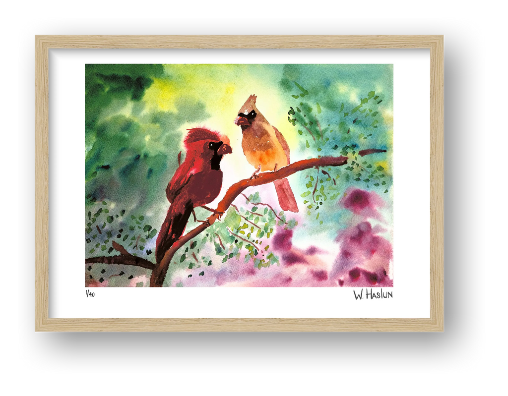 Cardinal Couple — framed