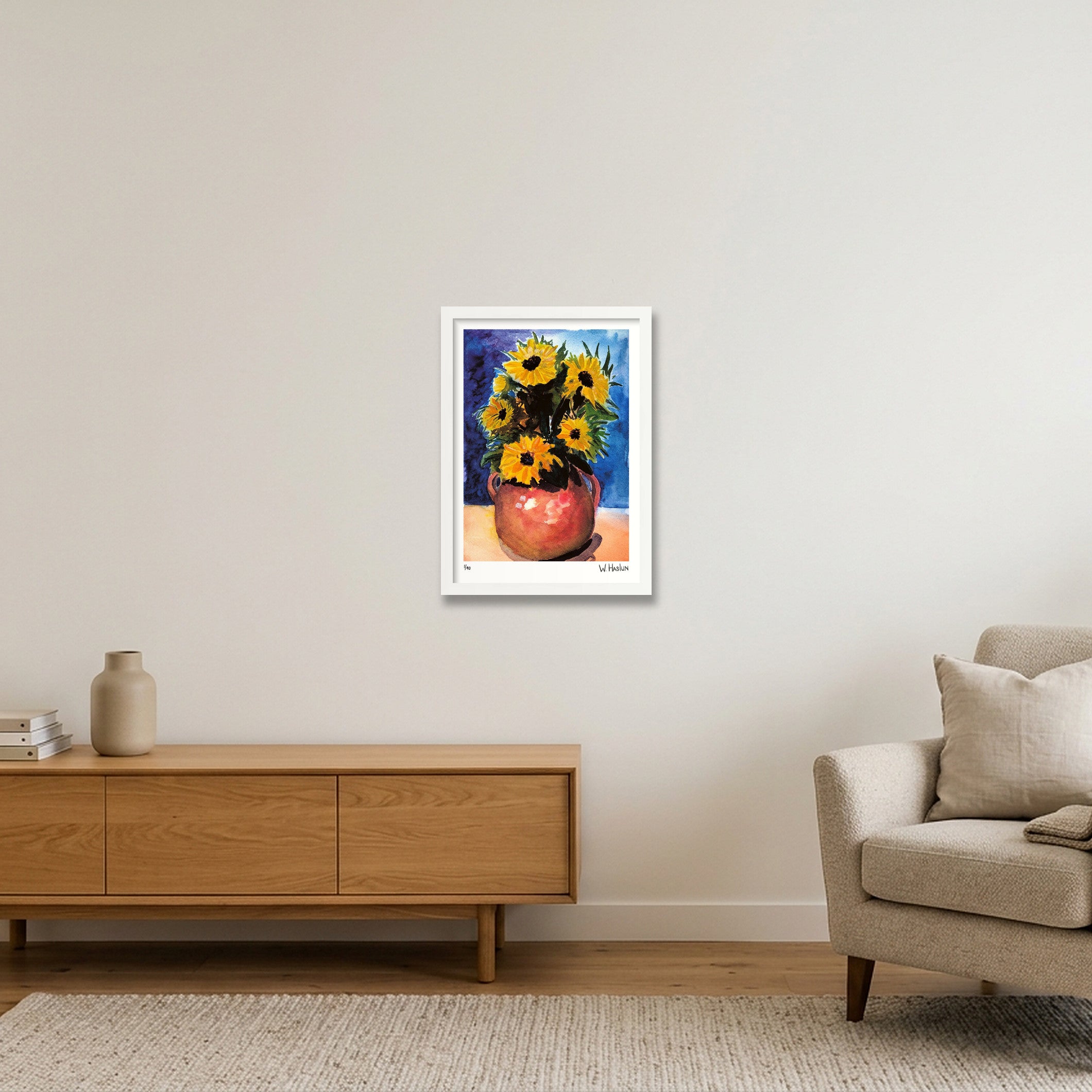 Sun Flower Vase — A3 (30×42cm, 12×17") White Frame