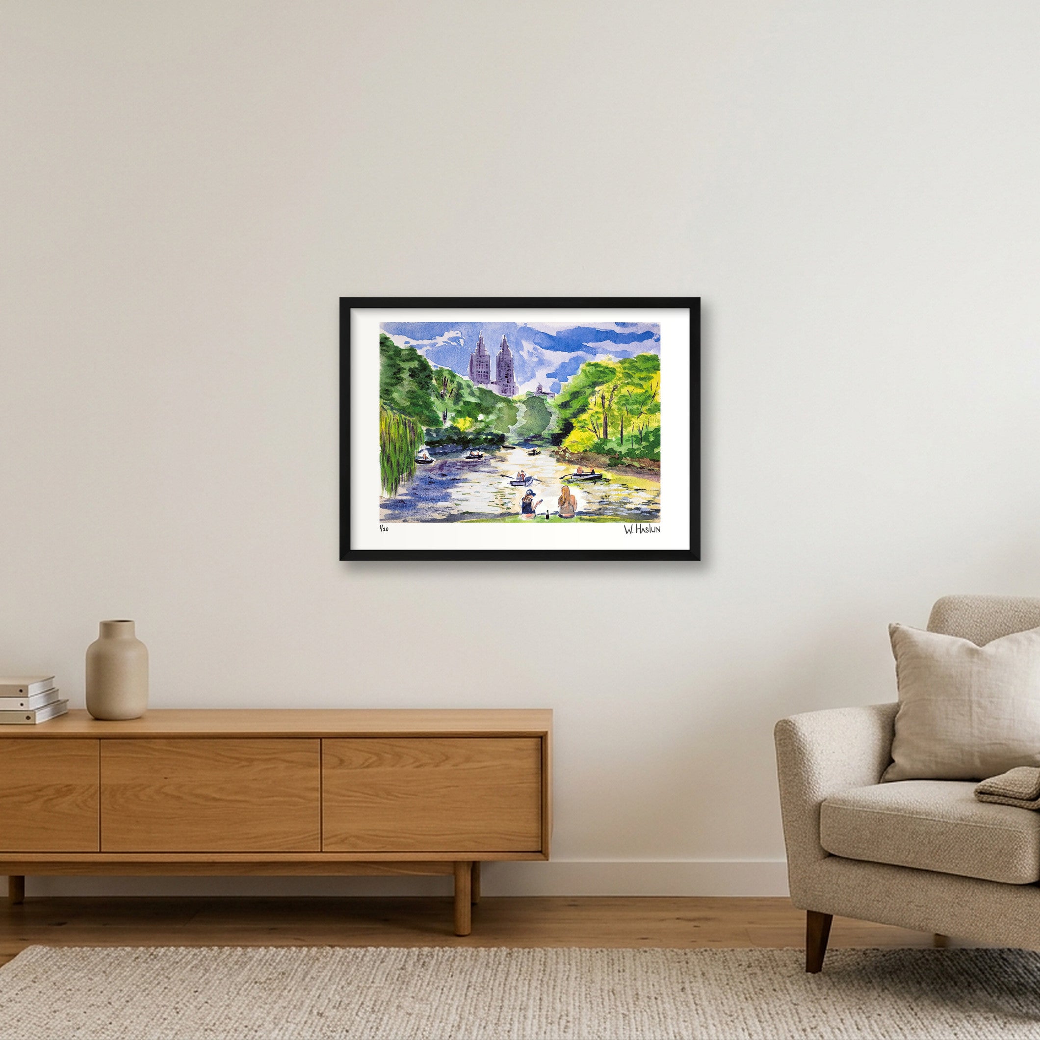 Central Park Boating — 59×42cm, 23×17" Black Frame