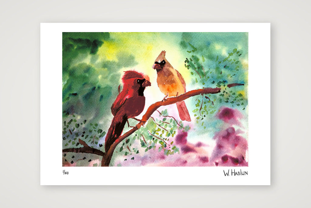 Cardinal Couple — A4 (30×21cm, 12×8") Print only