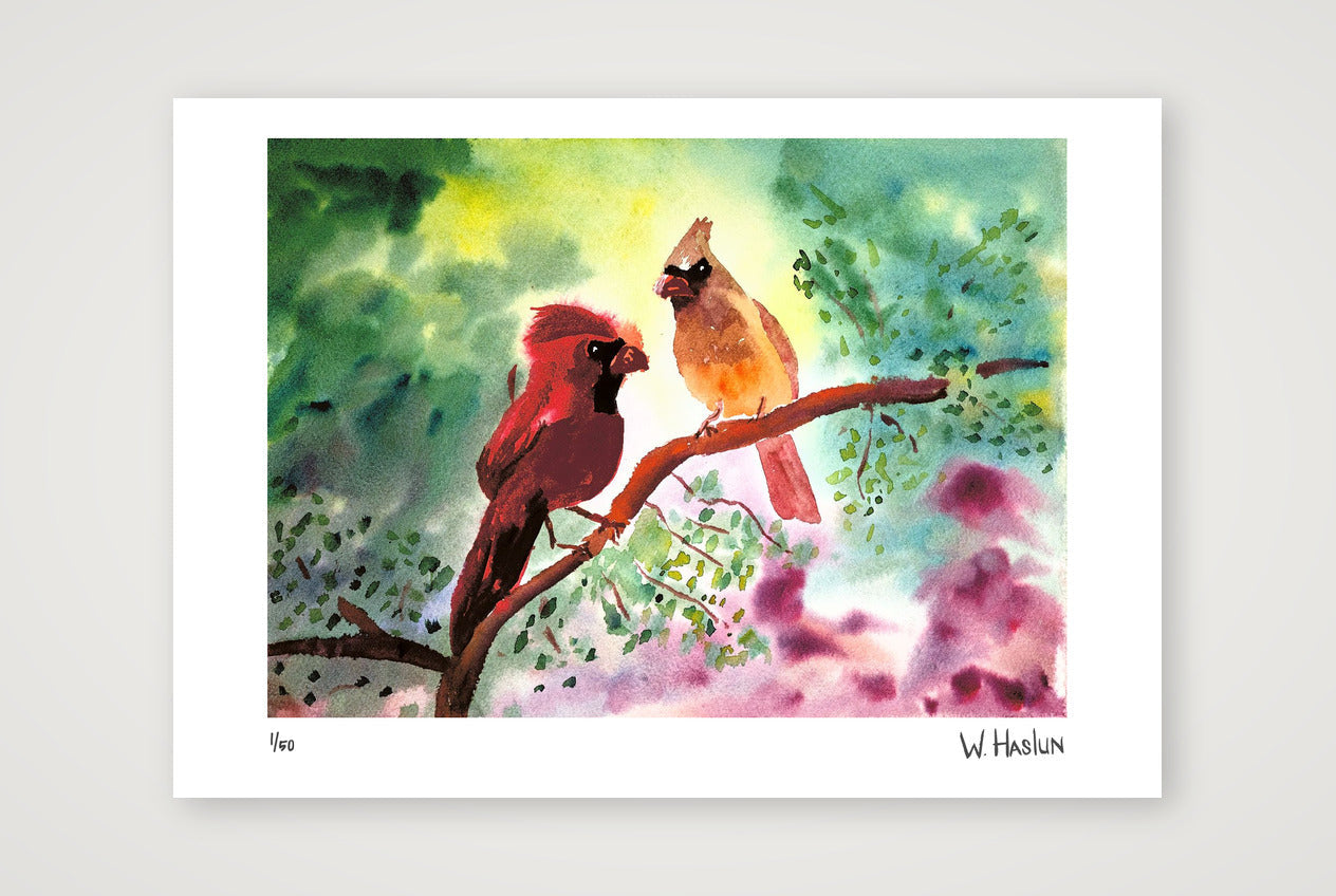 Cardinal Couple — A4 (30×21cm, 12×8") Print only
