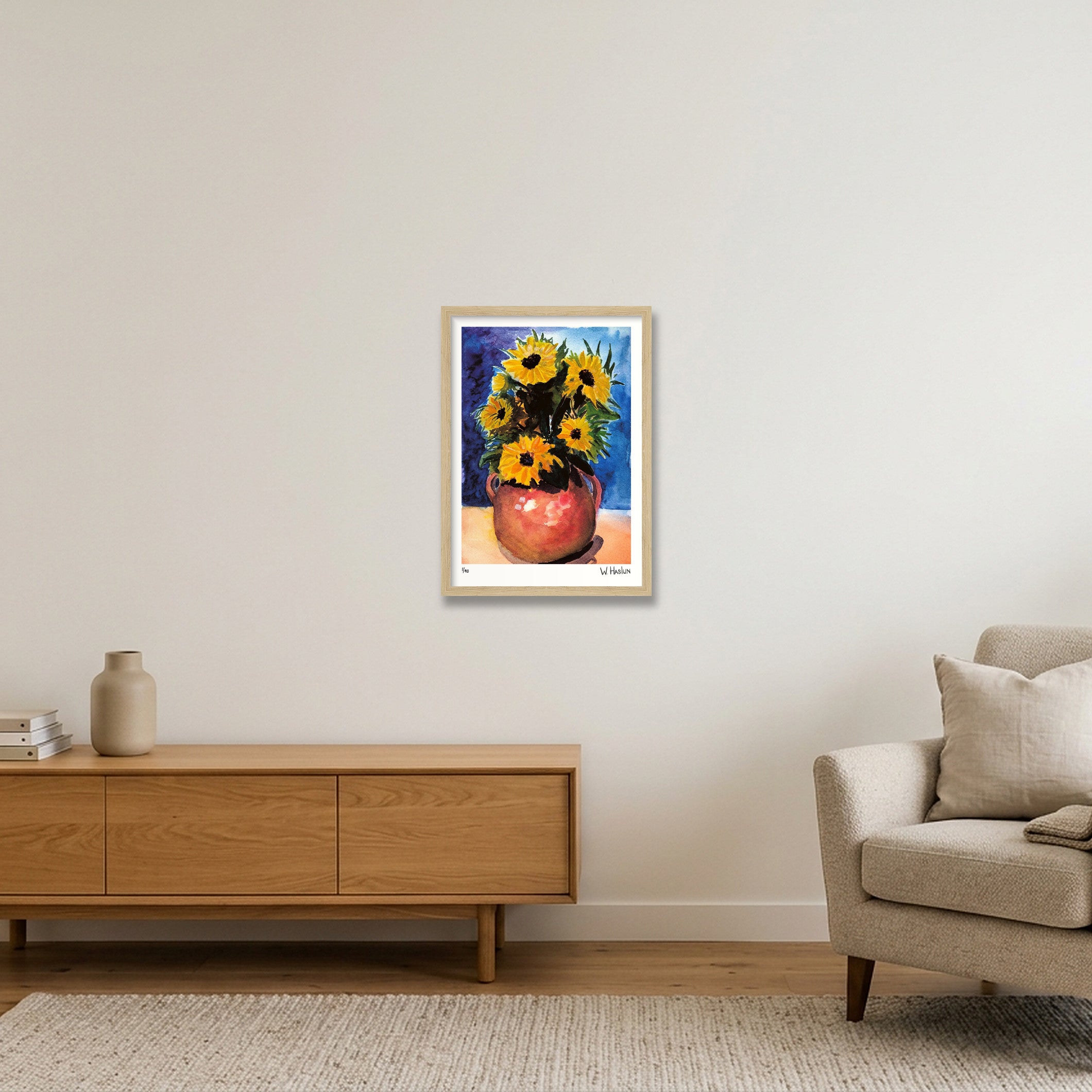 Sun Flower Vase — A3 (30×42cm, 12×17") Oak Frame