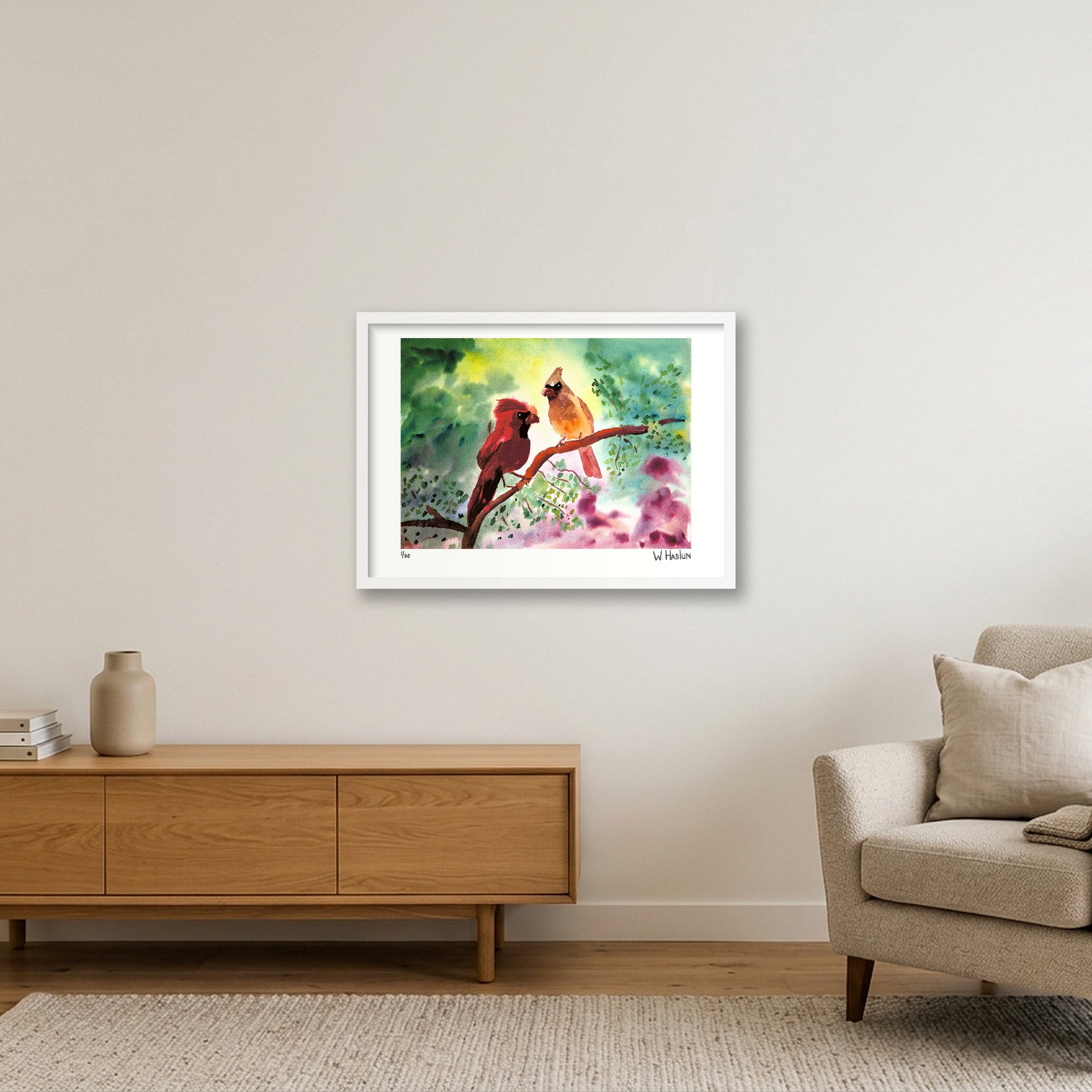 Cardinal Couple — 59×42cm, 23×17" White Frame
