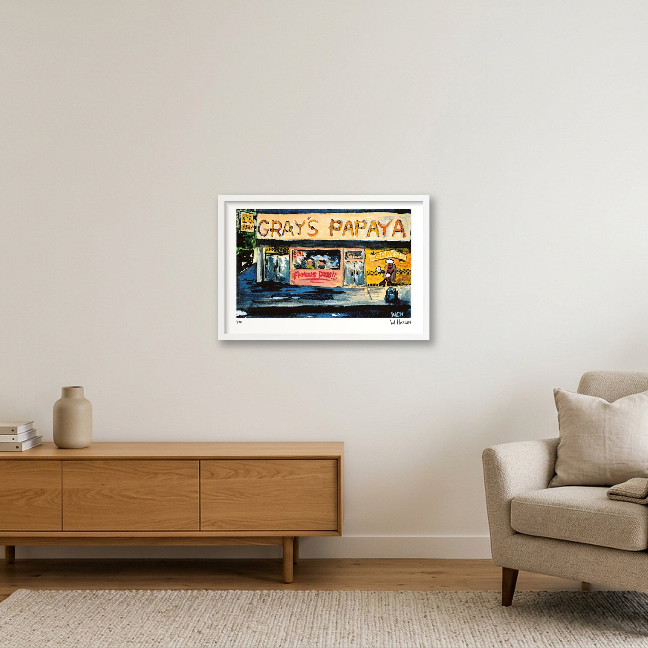 Gray's Papaya Famous Dogs — 60×40cm, 24×16" White Frame