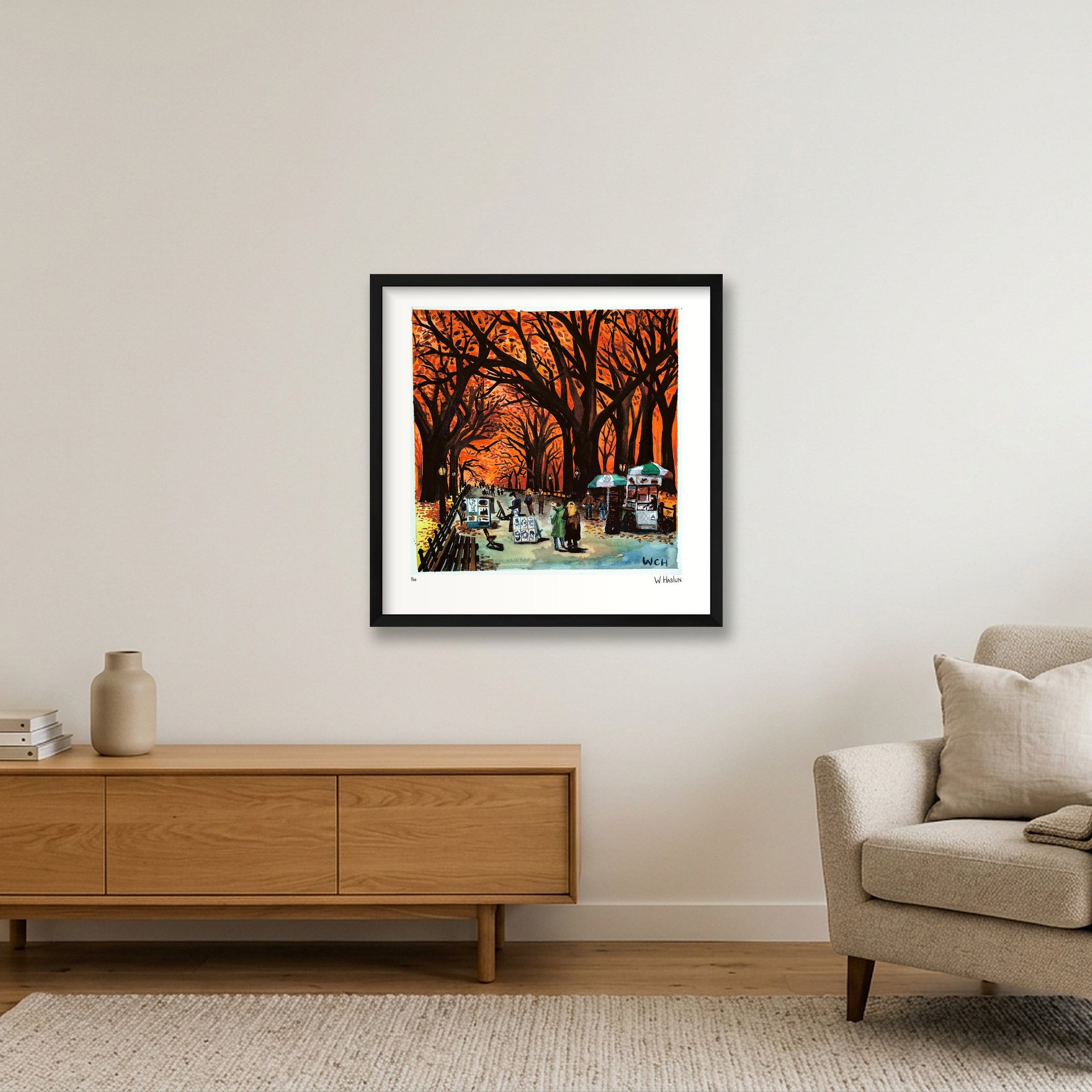 Orange Canopy Over Central Park — 50×50cm, 20×20" Black Frame
