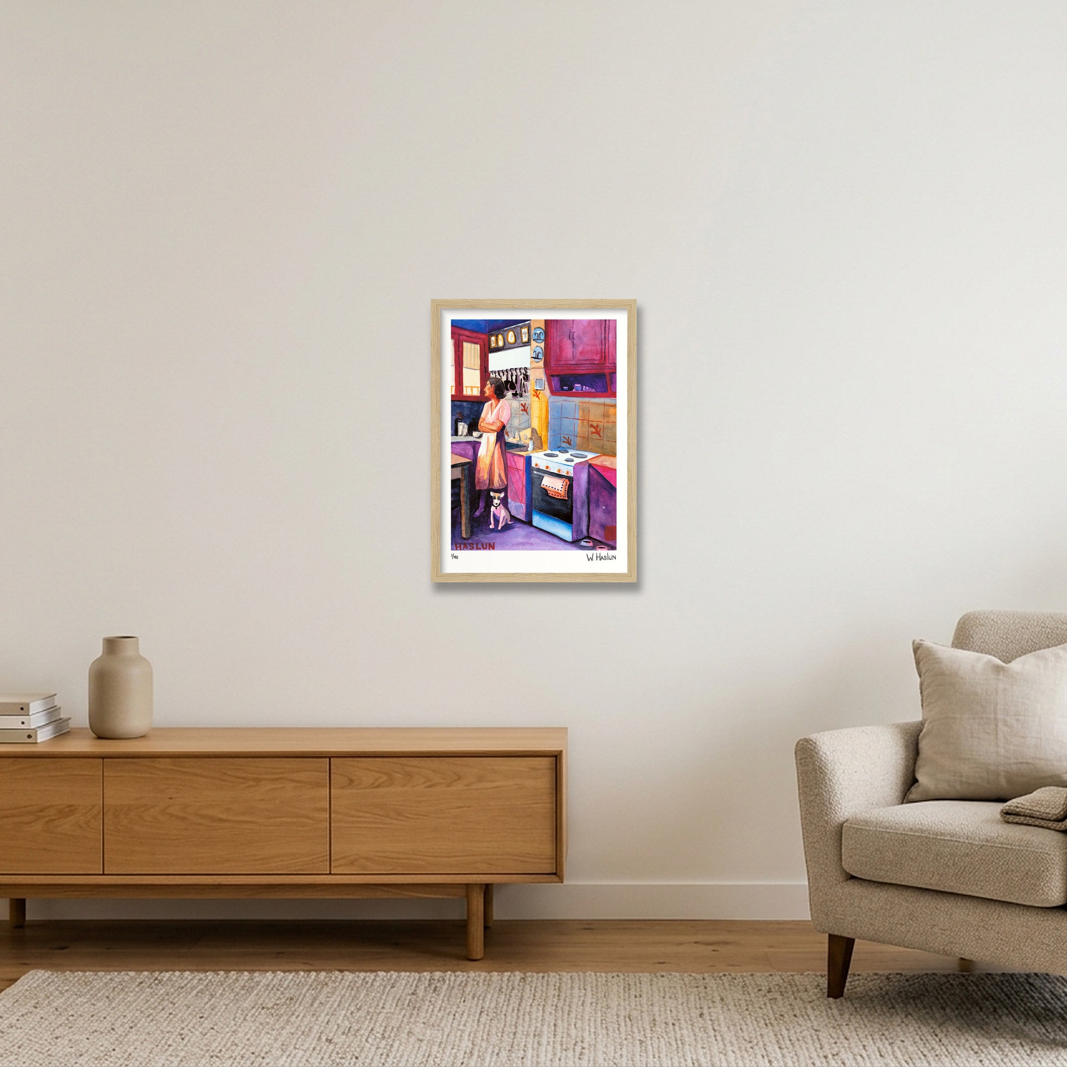 Late for Dinner — A3 (30×42cm, 12×17") Oak Frame