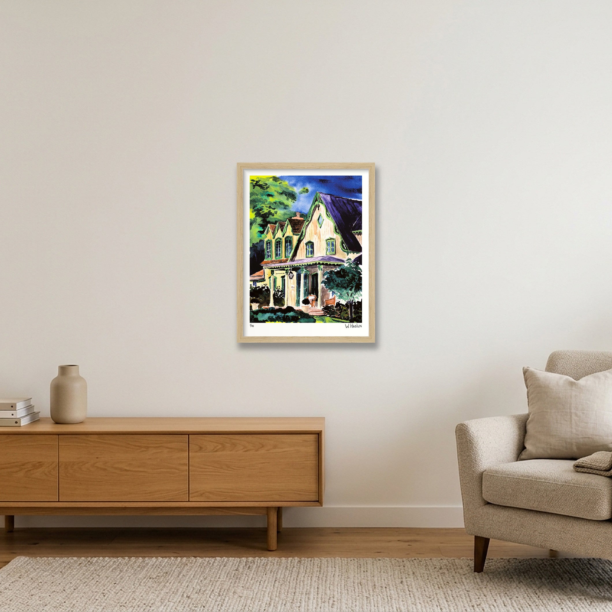 Green Eaves Purple Roof — 30×40cm, 12×16" Oak Frame