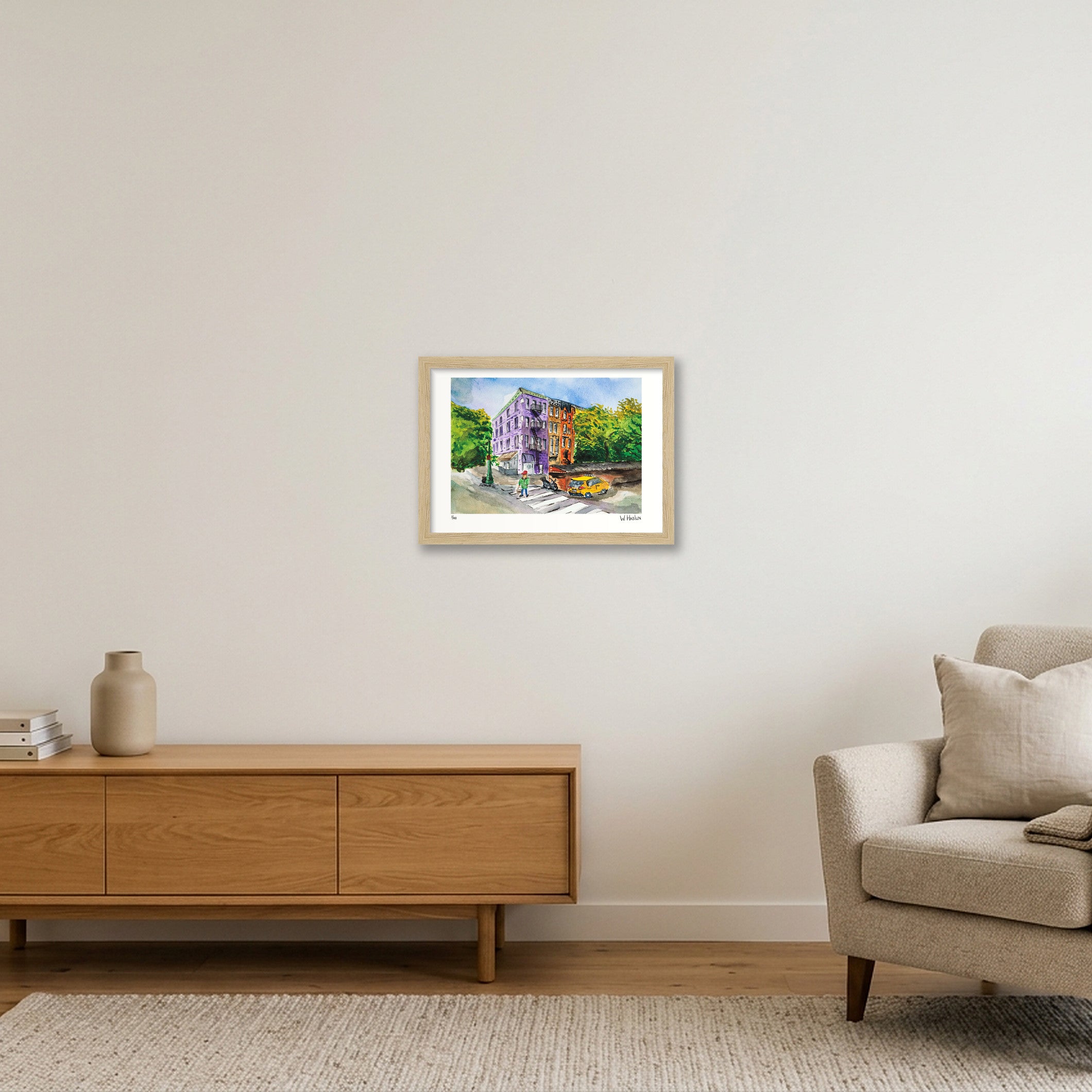 Purple Building on W73rd — A4 (30×21cm, 12×8") Oak Frame