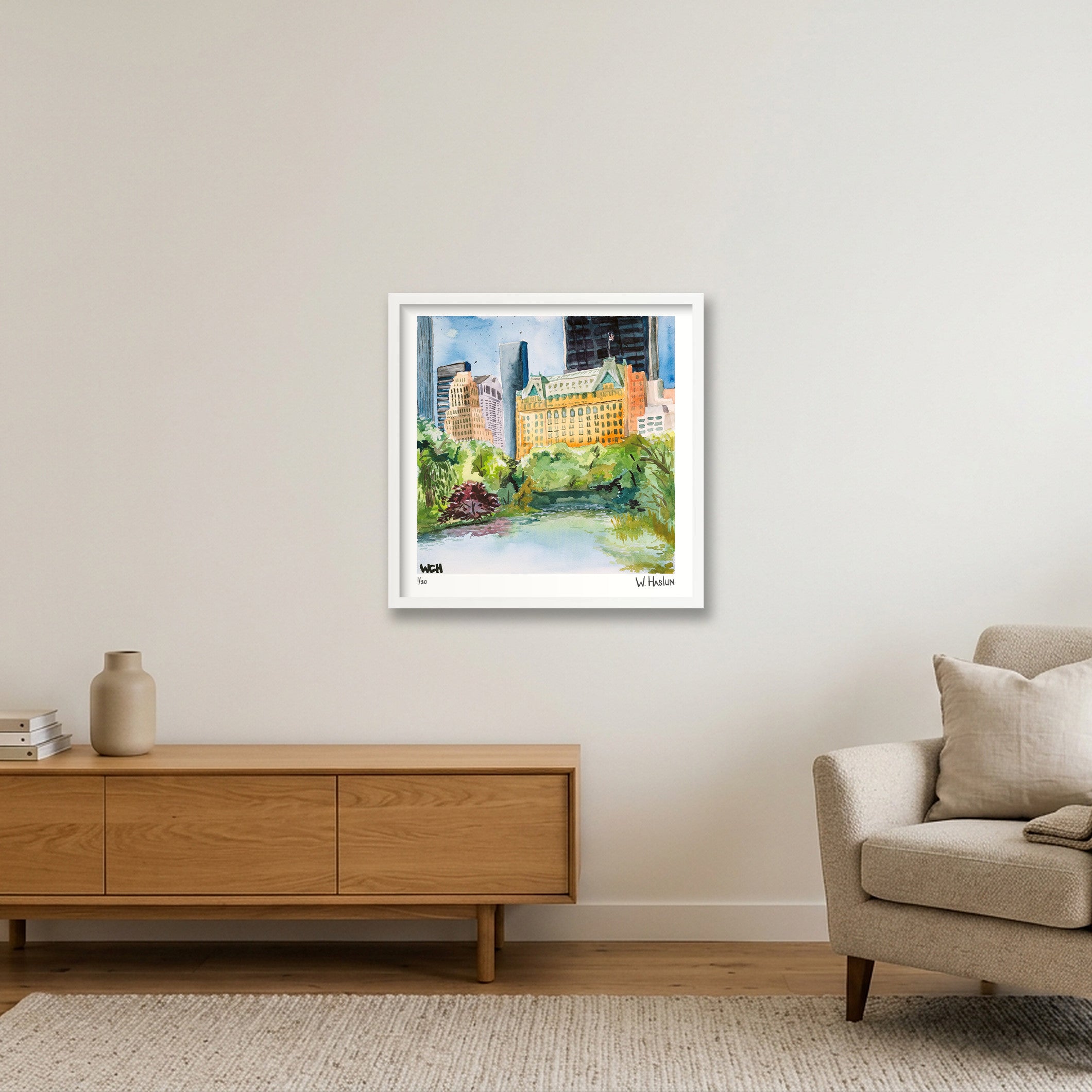 The Plaza & The Pond — 50×50cm, 20×20" White Frame