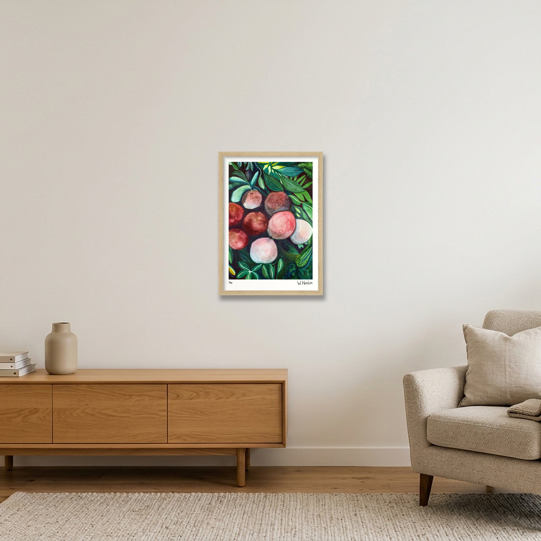 Pomegranates — A3 (30×42cm, 12×17") Oak Frame
