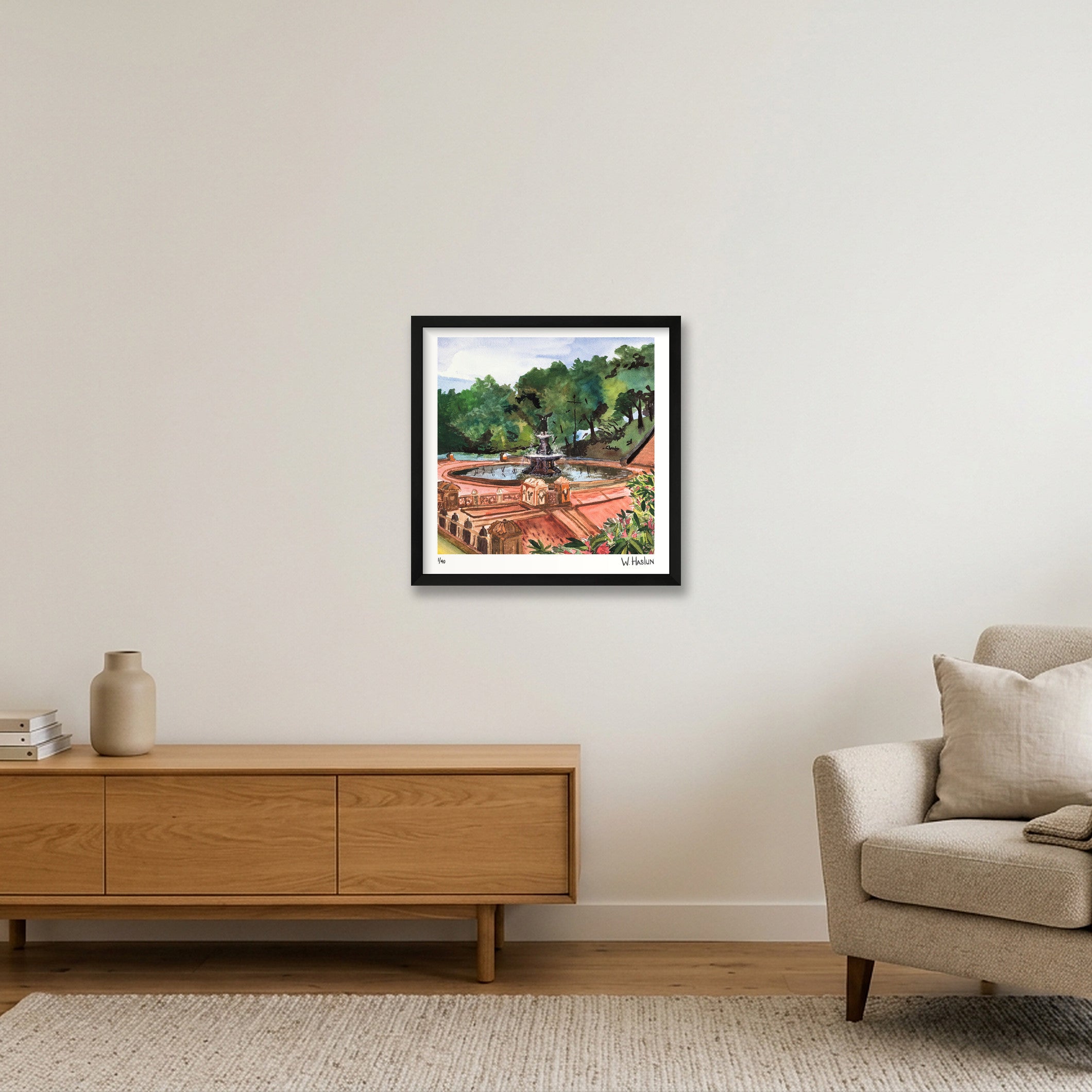 Bethesda Fountain — 40×40cm, 16×16" Black Frame