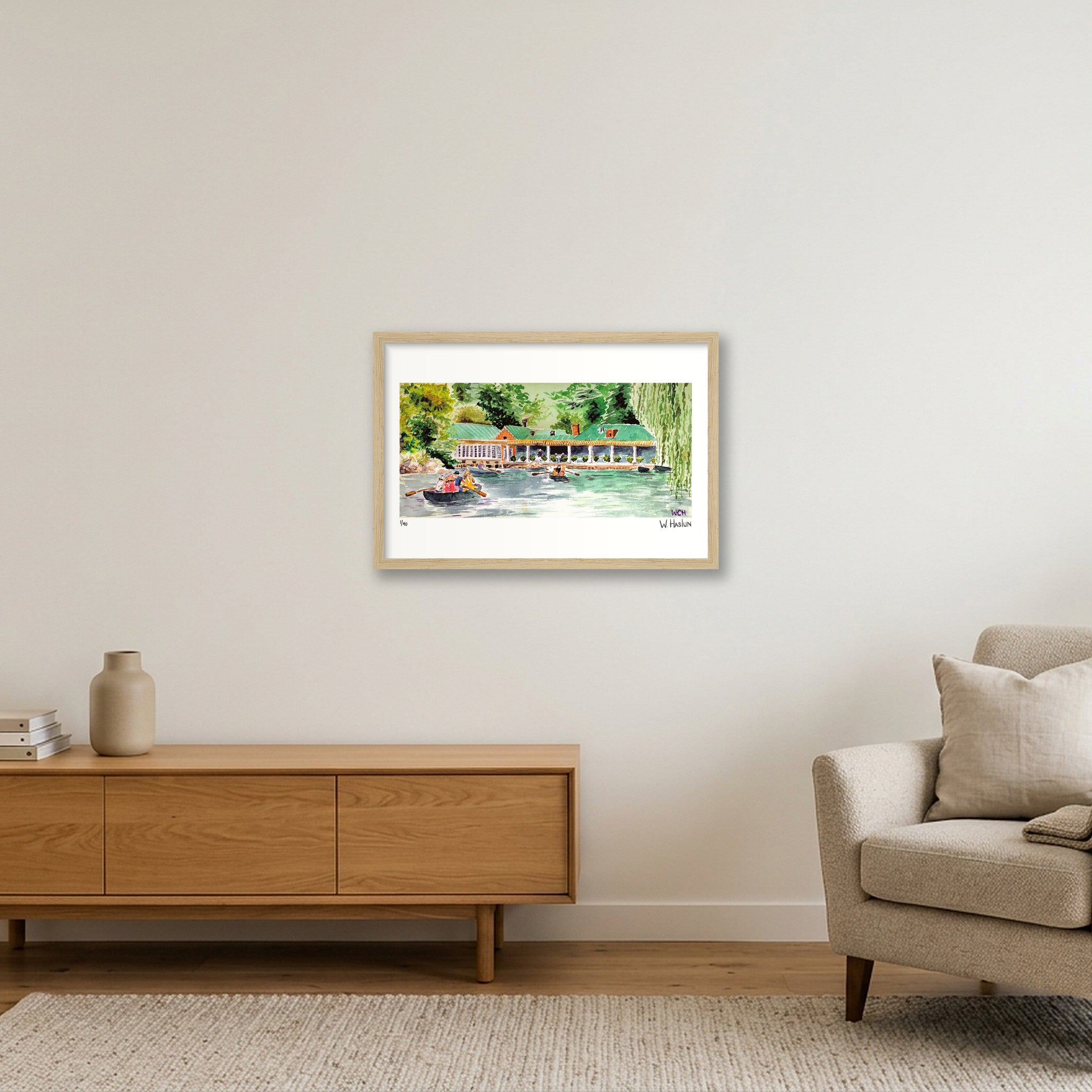 Central Park Row Boats — 45×30cm, 18×12" Oak Frame
