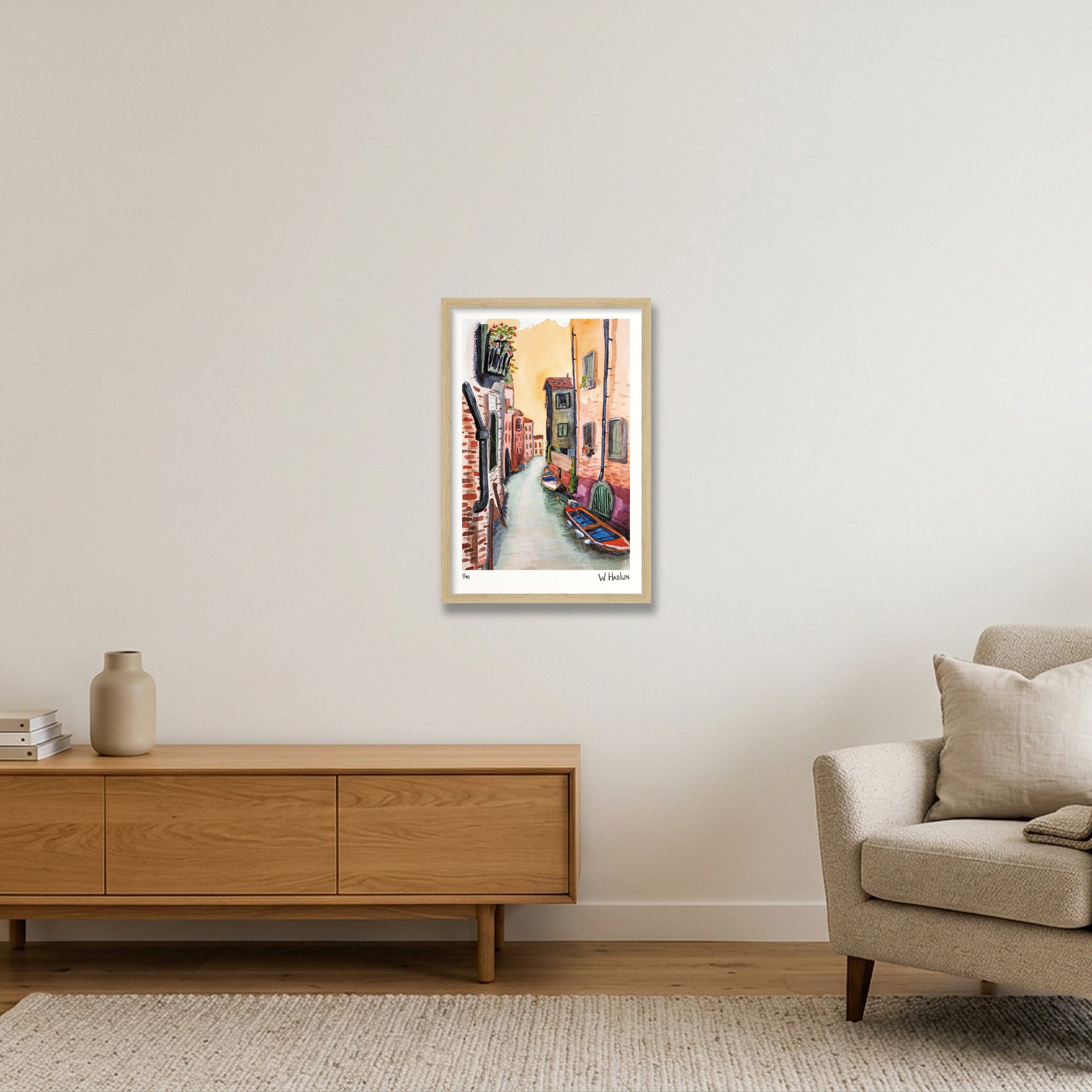 Venice Canal — 30×45cm, 12×18" Oak Frame