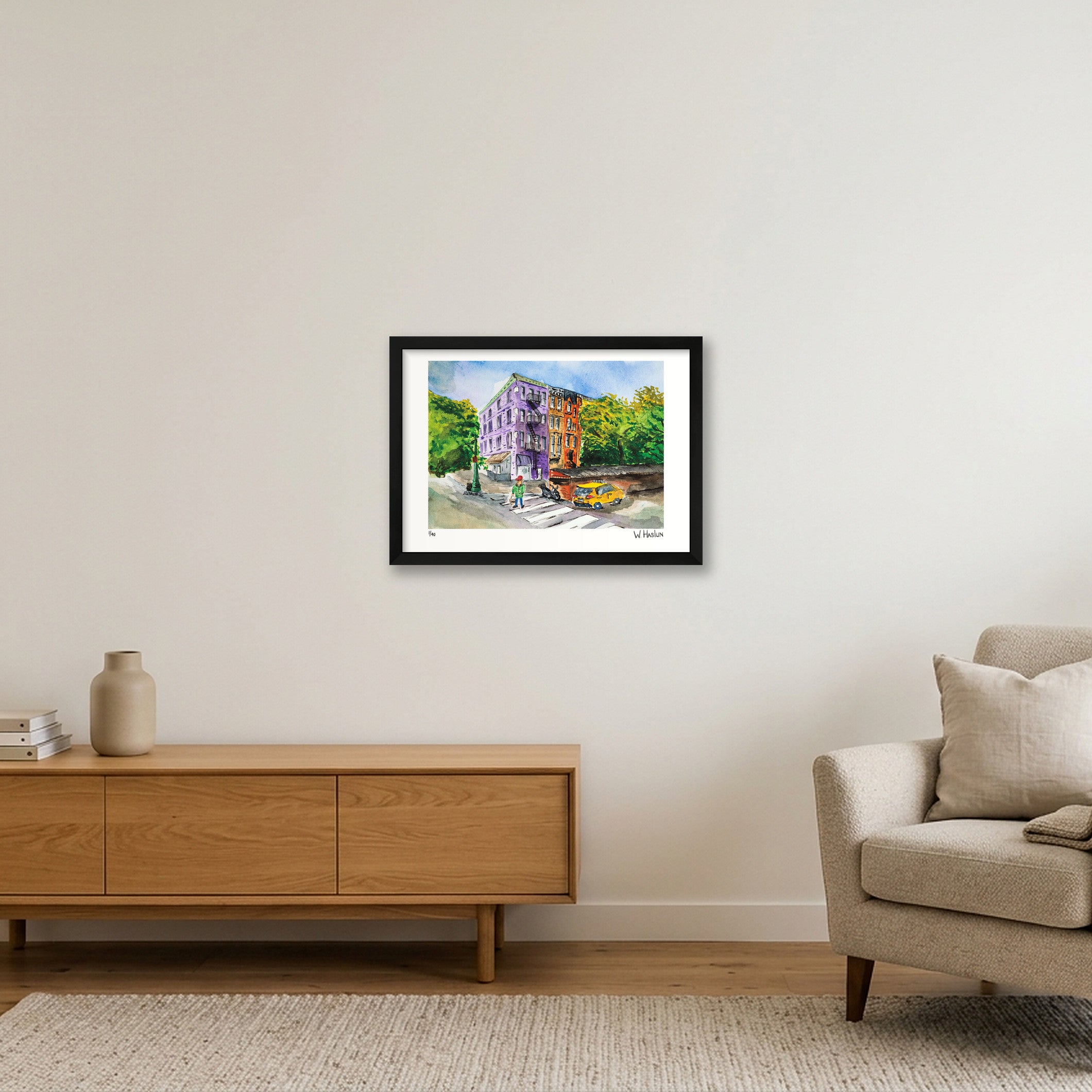 Purple Building on W73rd — A3 (42×30cm, 17×12") Black Frame