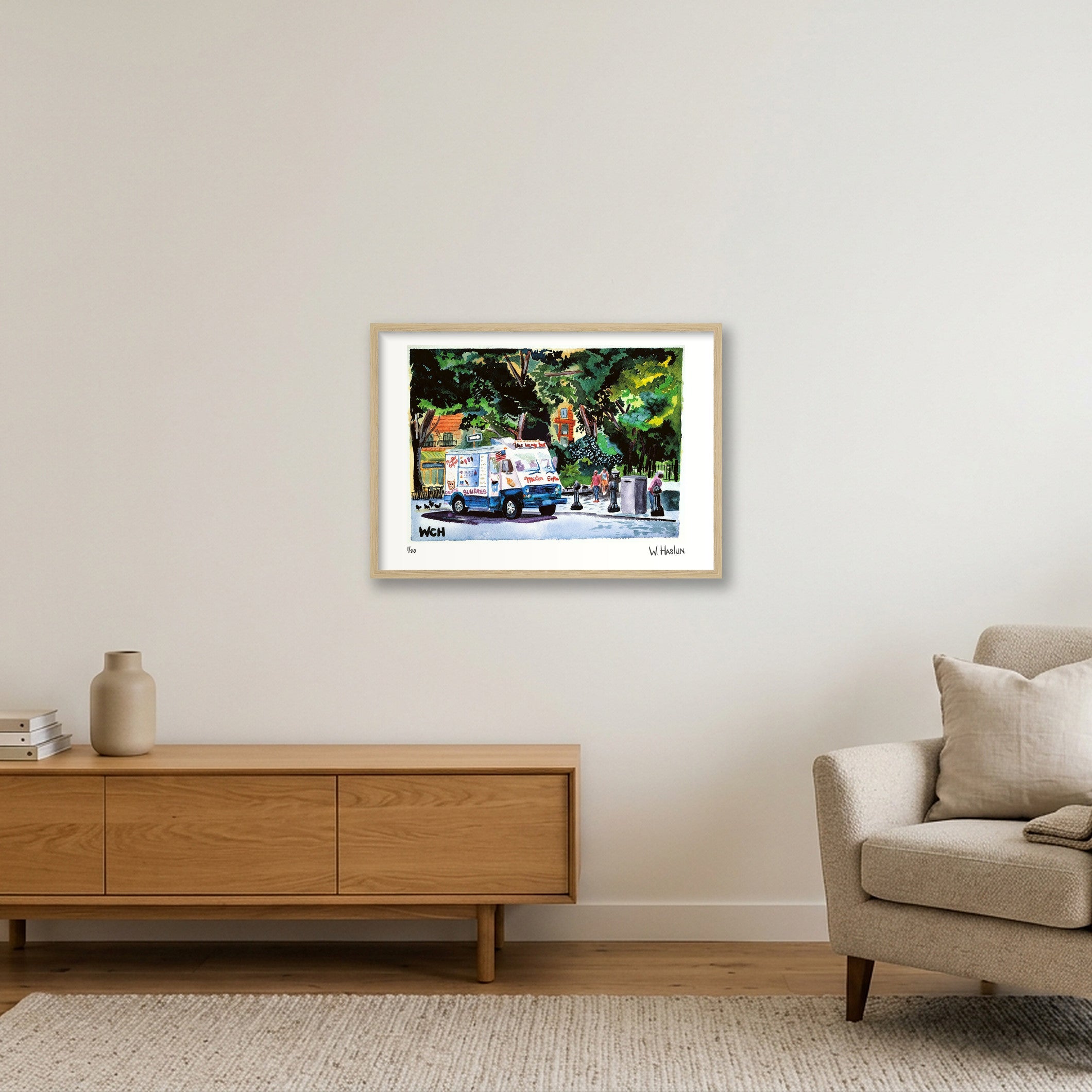 Mister Softee — 59×42cm, 23×17" Oak Frame