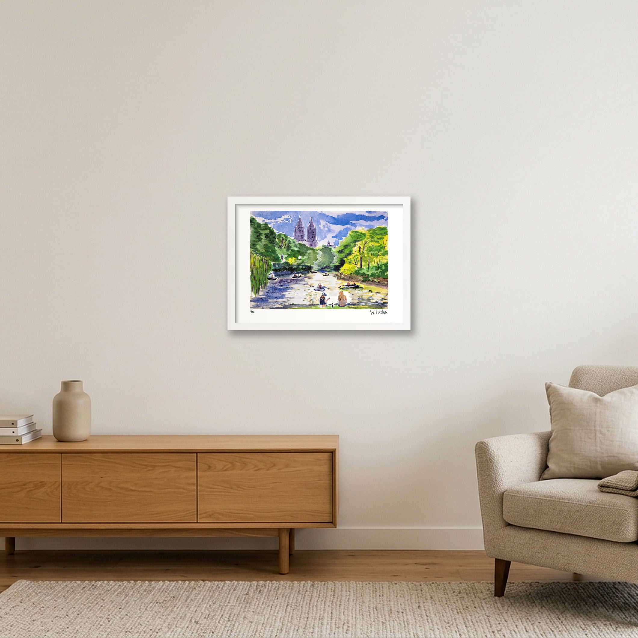 Central Park Boating — A3 (42×30cm, 17×12") White Frame