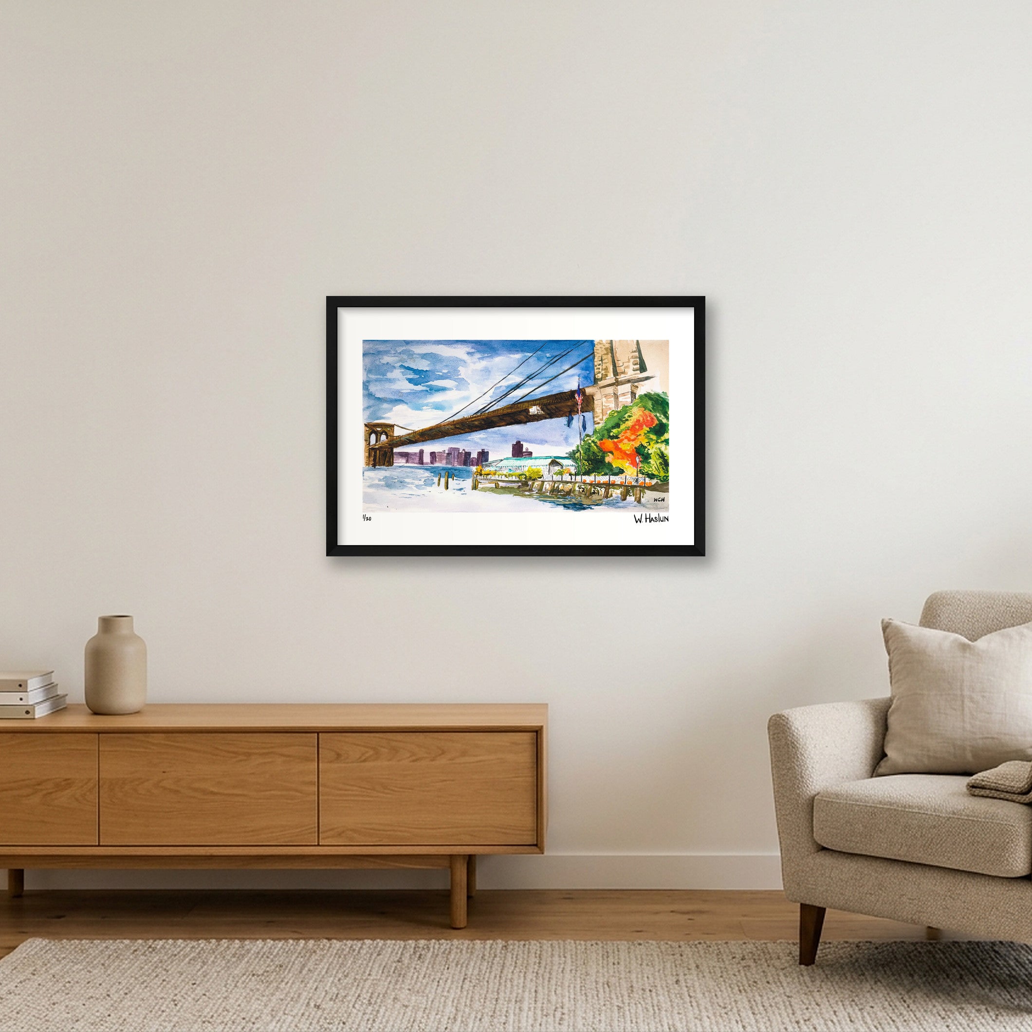 River Cafe Under Brooklyn Bridge — 60×40cm, 24×16" Black Frame