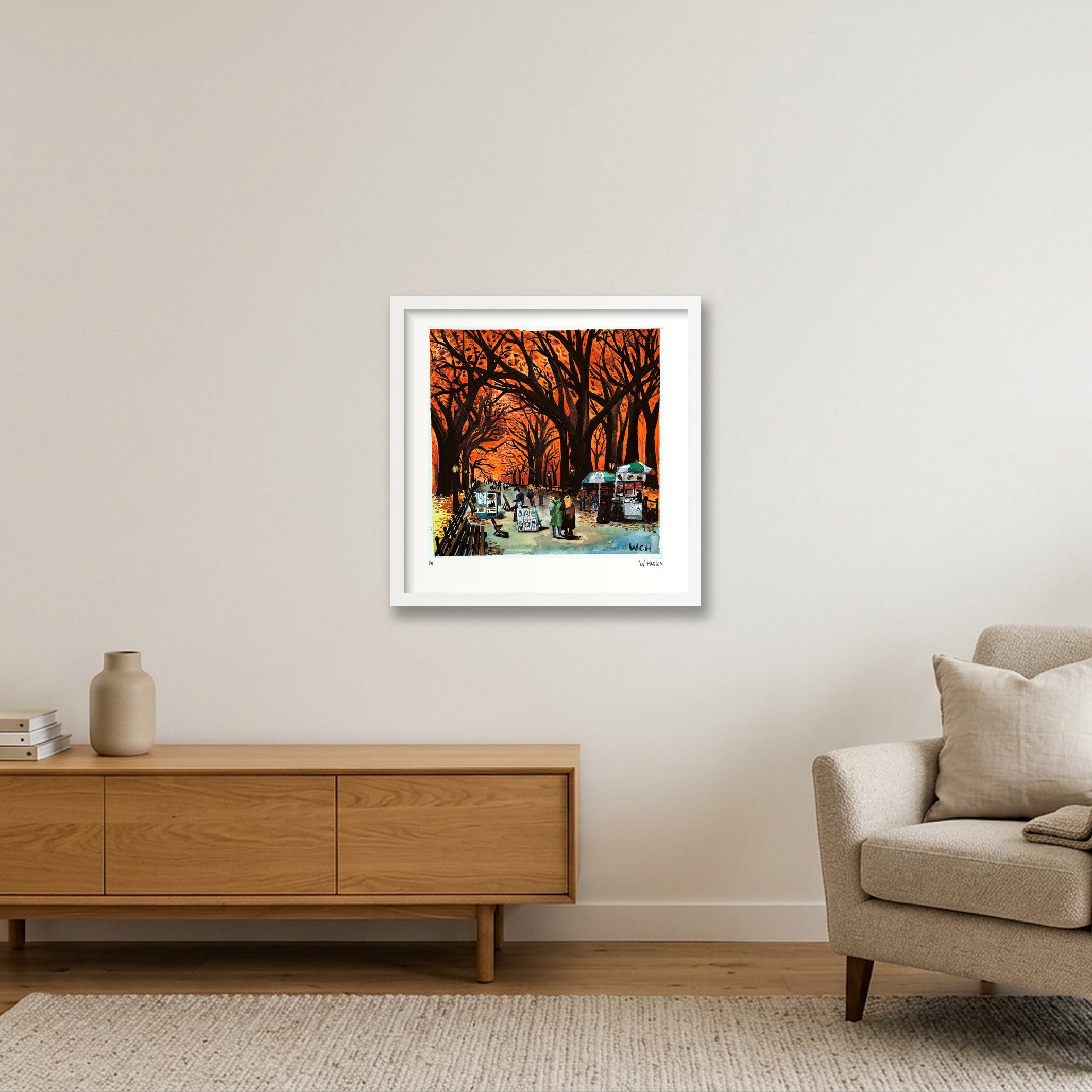Orange Canopy Over Central Park — 40×40cm, 16×16" White Frame