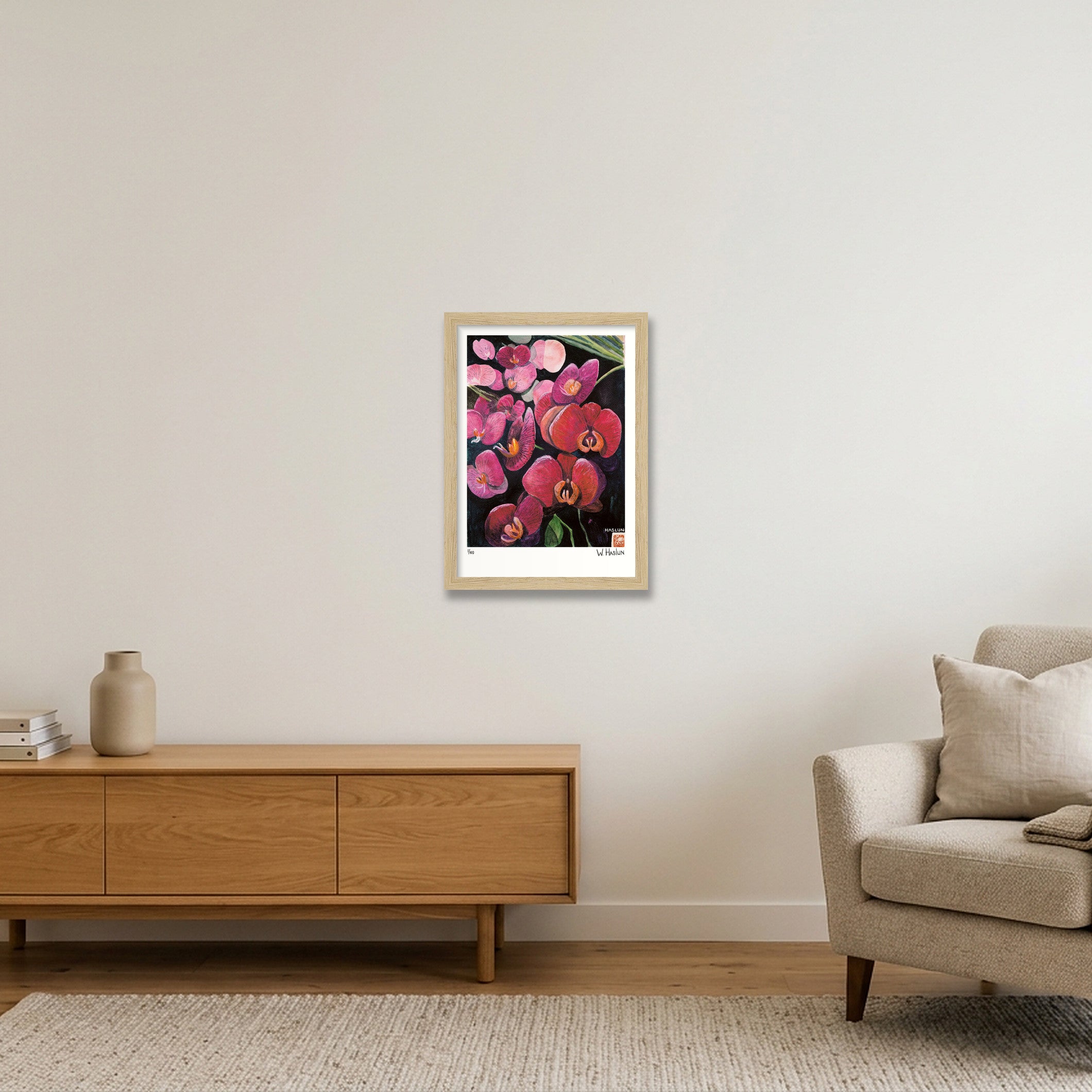 Pink Orchids — A4 (21×30cm, 8×12") Oak Frame