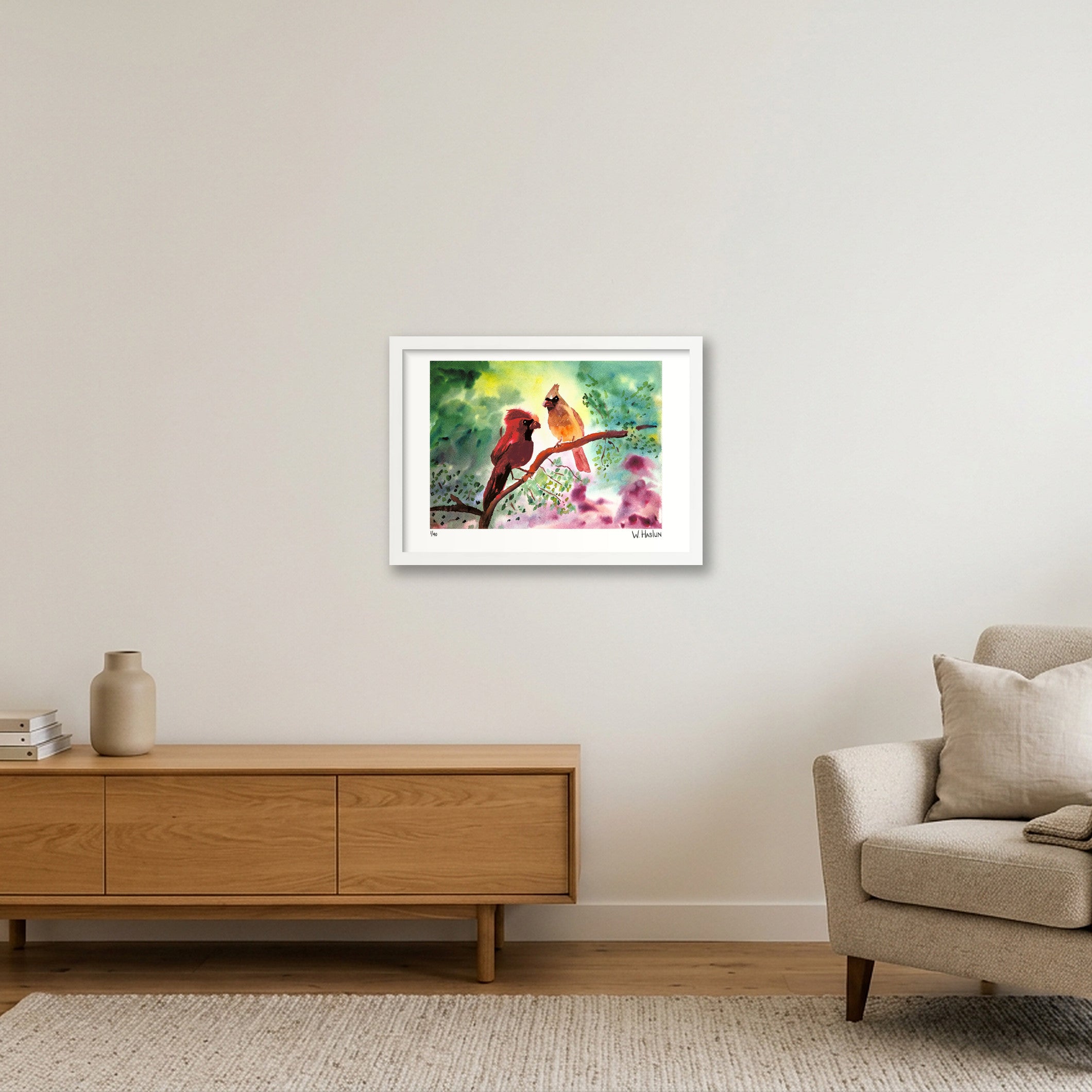Cardinal Couple — A3 (42×30cm, 17×12") White Frame