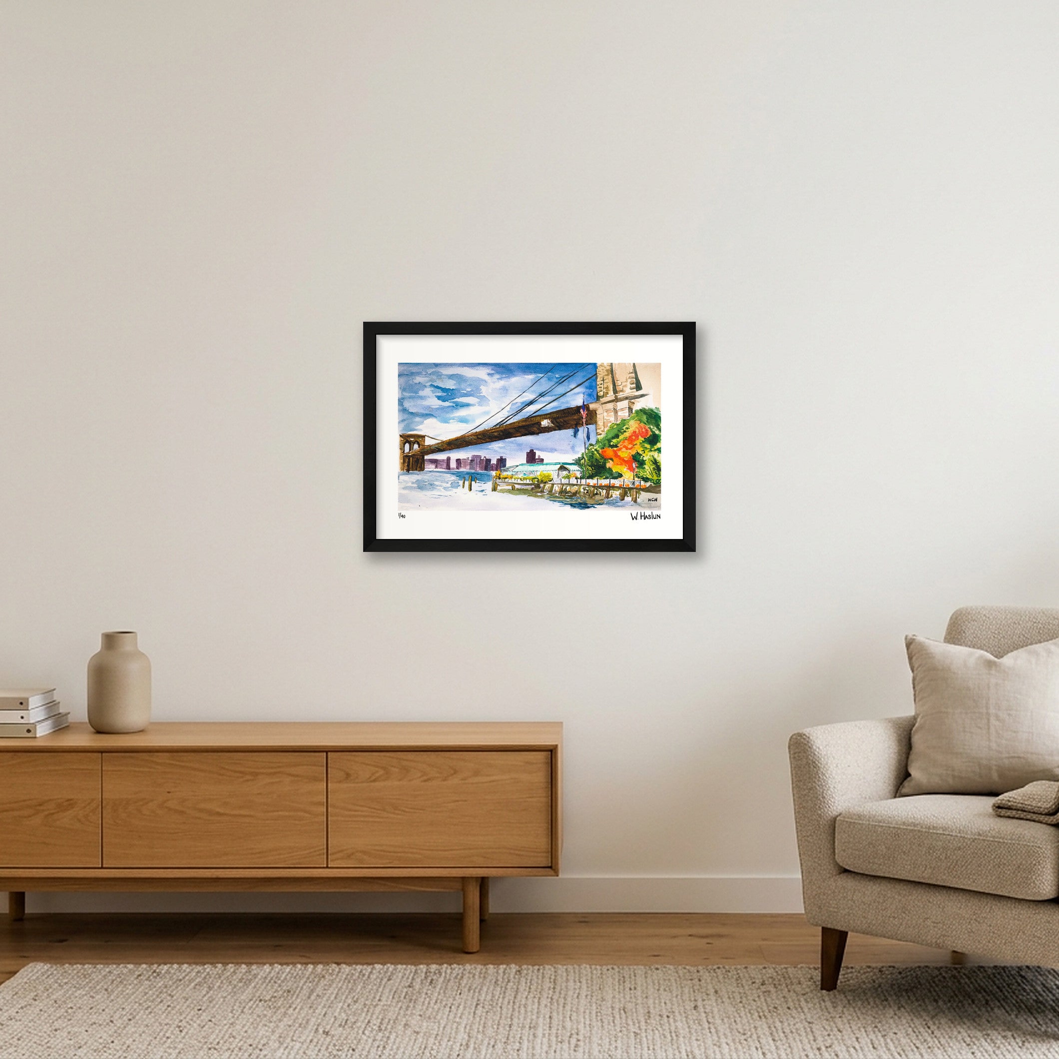 River Cafe Under Brooklyn Bridge — 45×30cm, 18×12" Black Frame