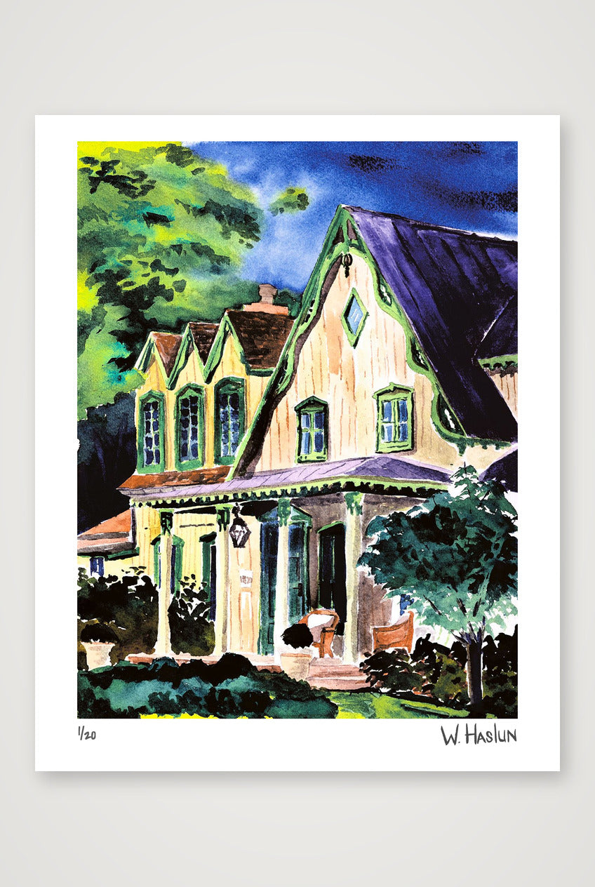 Green Eaves Purple Roof — 40×50cm, 16×20" Print only