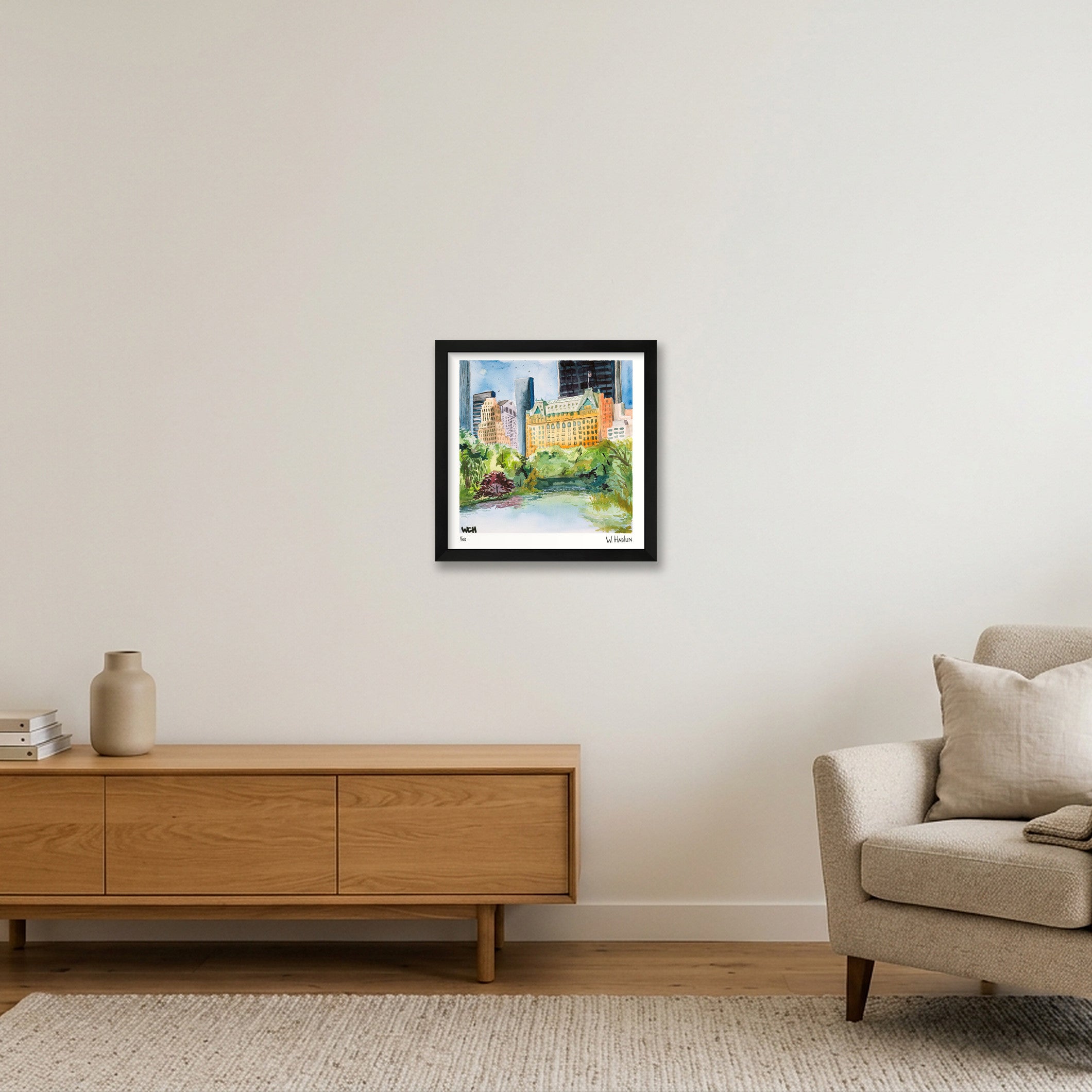 The Plaza & The Pond — 30×30cm, 12×12" Black Frame
