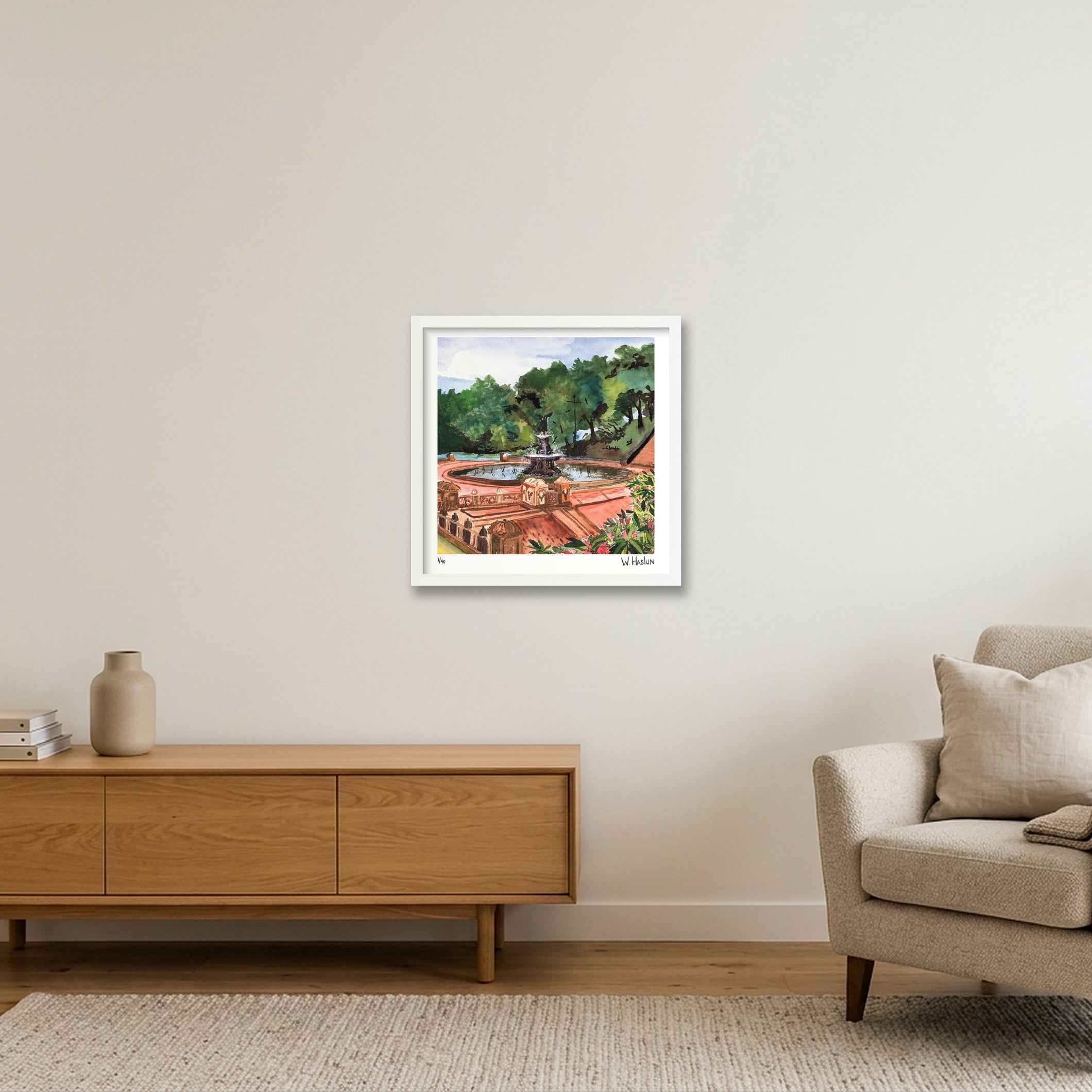 Bethesda Fountain — 40×40cm, 16×16" White Frame
