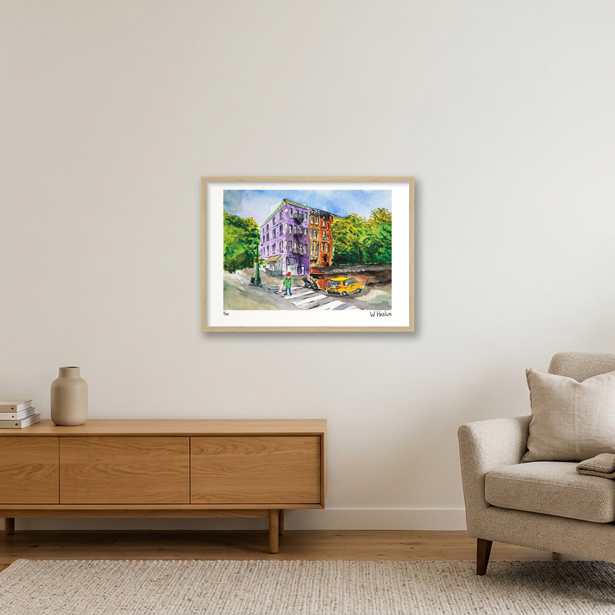 Purple Building on W73rd — 59×42cm, 23×17" Oak Frame