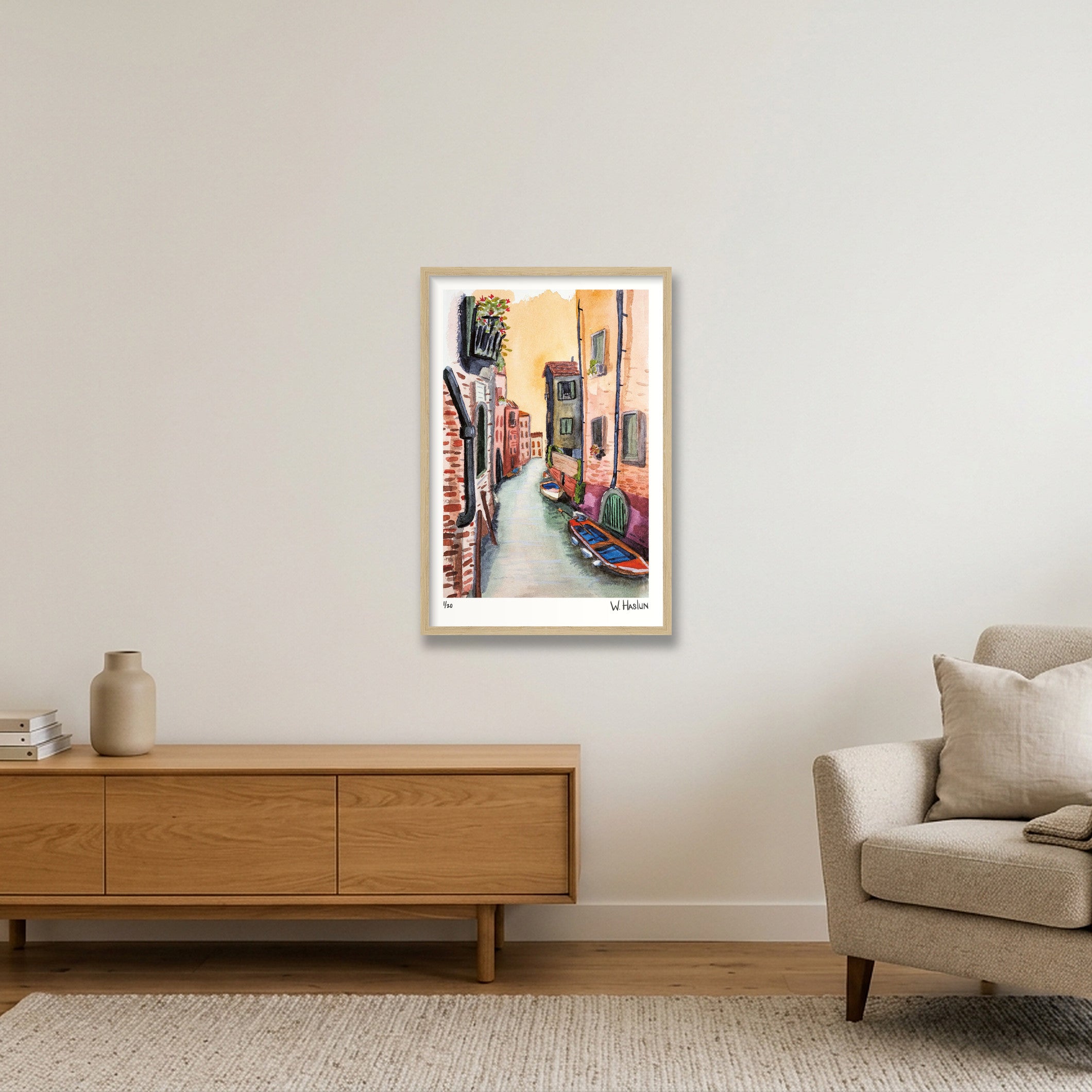 Venice Canal — 40×60cm, 16×24" Oak Frame